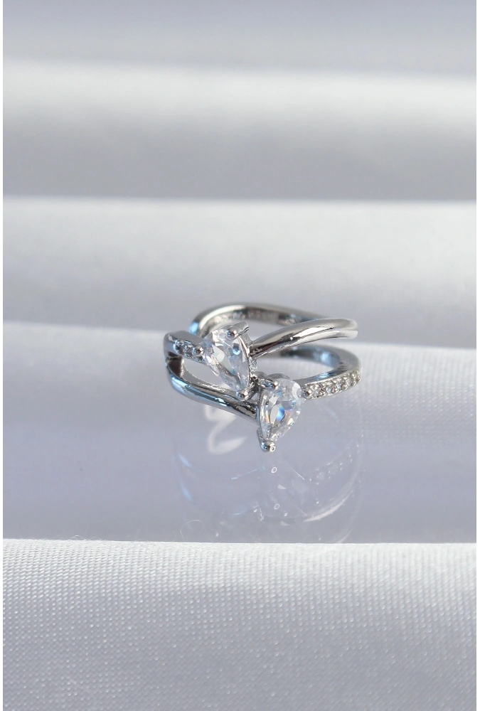 Shoecide Pirinç Gümüş Renk Zirkon Taşlı Damla Earcuff Küpe