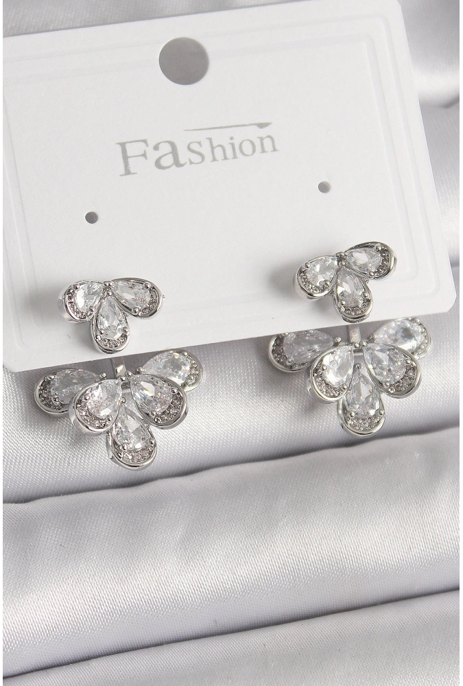 Shoecide Pirinç Gümüş Renk Zirkon Taşlı Damla Model Kadın Küpe