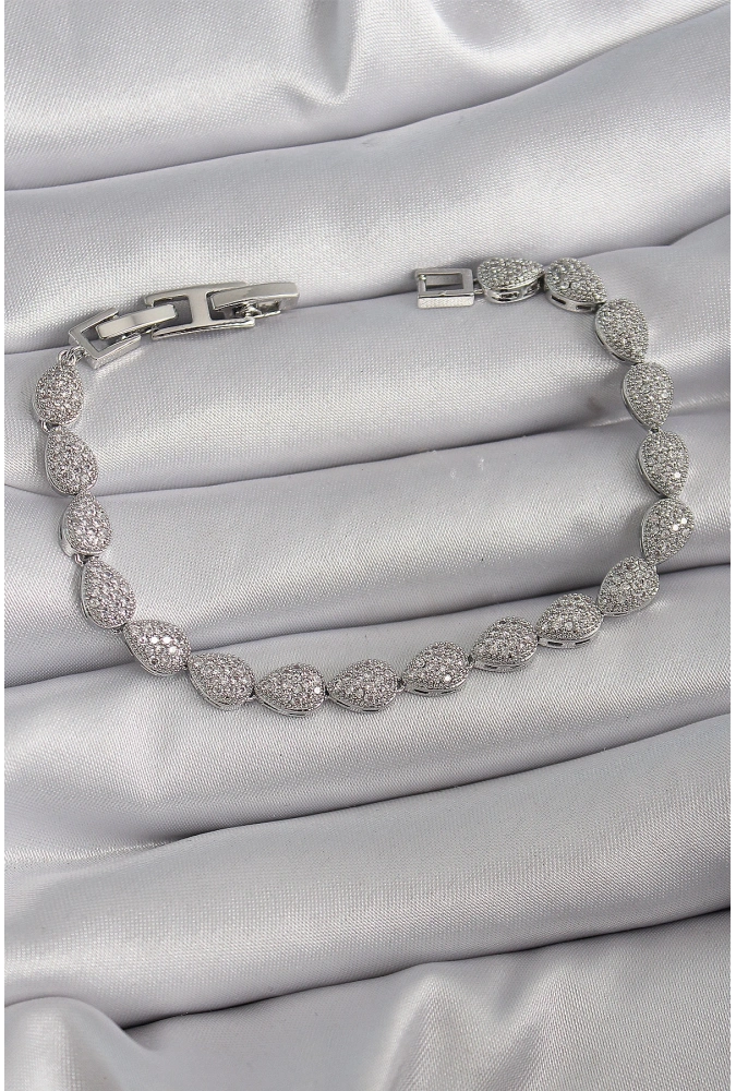 Shoecide Pirinç Gümüş Renk Zirkon Taşlı Damla Model Vıp Seri Kadın Bileklik