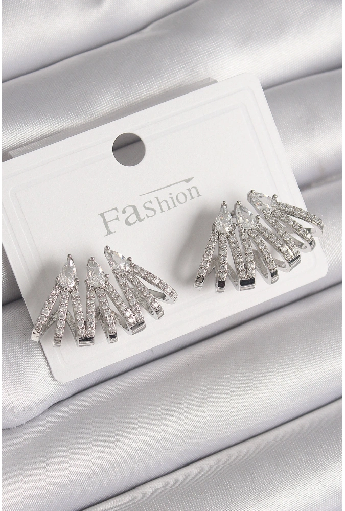 Shoecide Pirinç Gümüş Renk Zirkon Taşlı Deniz Kabuğu Model Kadın Küpe