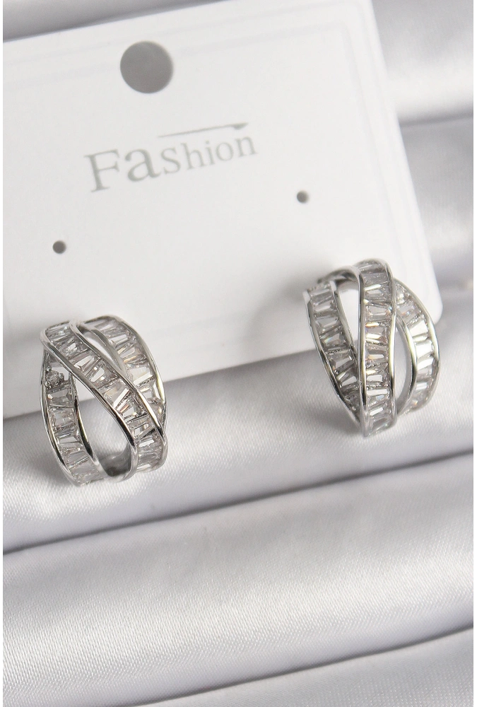 Shoecide Pirinç Gümüş Renk Zirkon Taşlı Düğüm Halka Model Kadın Küpe