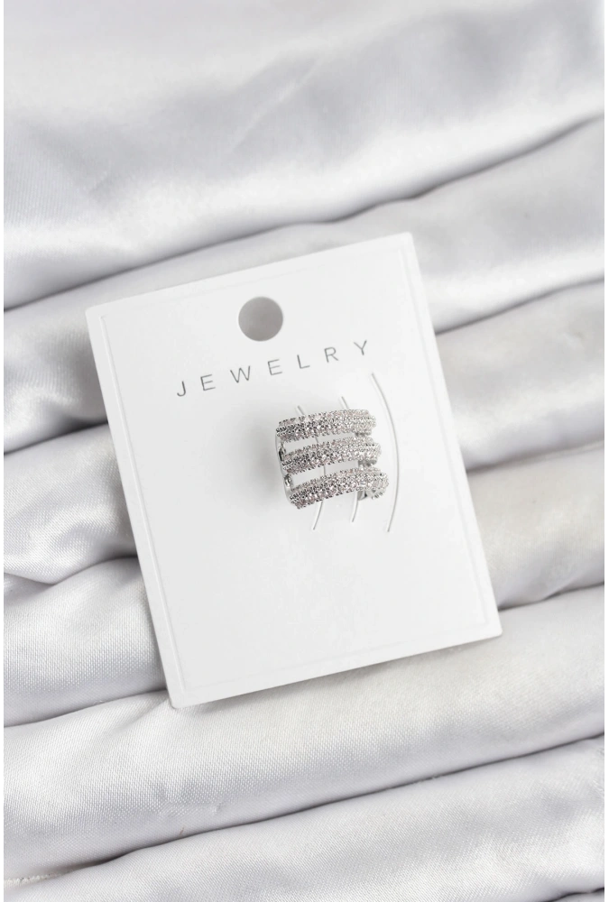 Shoecide Pirinç Gümüş Renk Zirkon Taşlı Earcuff Kıkırdak Küpe