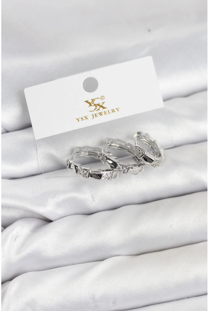 Shoecide Pirinç Gümüş Renk Zirkon Taşlı Halka Yılan Model Ysx Trio Küpe Seti