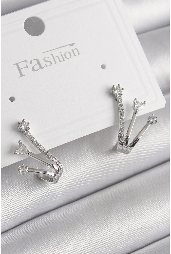 Shoecide Pirinç Gümüş Renk Zirkon Taşlı Kadın Küpe