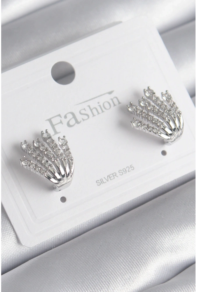 Shoecide Pirinç Gümüş Renk Zirkon Taşlı Kadın Küpe