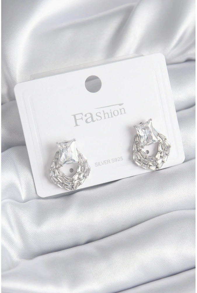 Shoecide Pirinç Gümüş Renk Zirkon Taşlı Kadın Küpe