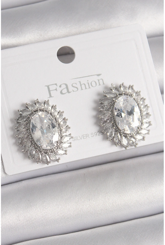 Shoecide Pirinç Gümüş Renk Zirkon Taşlı Kadın Küpe