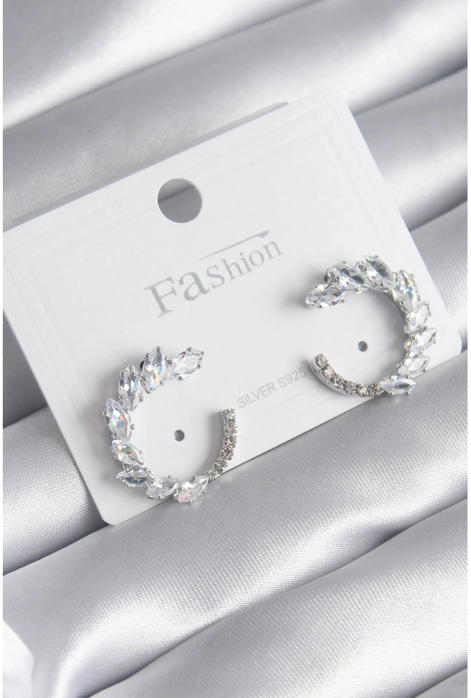 Shoecide Pirinç Gümüş Renk Zirkon Taşlı Kadın Küpe