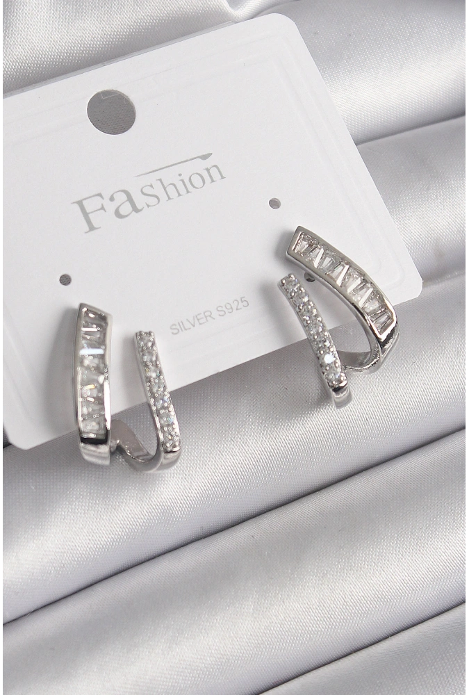 Shoecide Pirinç Gümüş Renk Zirkon Taşlı Kadın Küpe