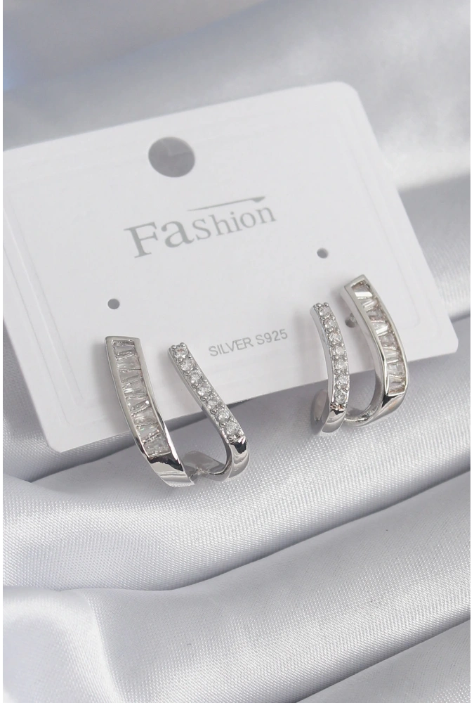 Shoecide Pirinç Gümüş Renk Zirkon Taşlı Kadın Küpe