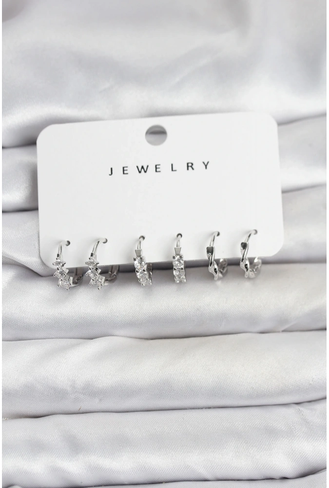 Shoecide Pirinç Gümüş Renk Zirkon Taşlı Kadın Küpe Seti