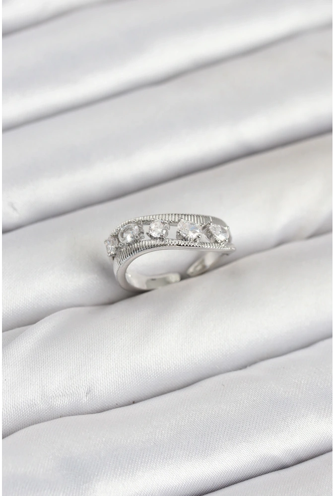 Shoecide Pirinç Gümüş Renk Zirkon Taşlı Kadın Yüzük