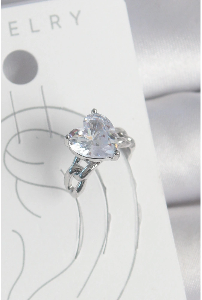 Shoecide Pirinç Gümüş Renk Zirkon Taşlı Kalp Model Kadın Kıkırdak Küpe