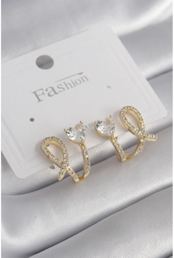 Shoecide Pirinç Gümüş Renk Zirkon Taşlı Kalp Model Kadın Küpe