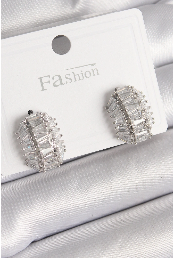 Shoecide Pirinç Gümüş Renk Zirkon Taşlı Kaplumbağa Kabuğu Model Kadın Küpe