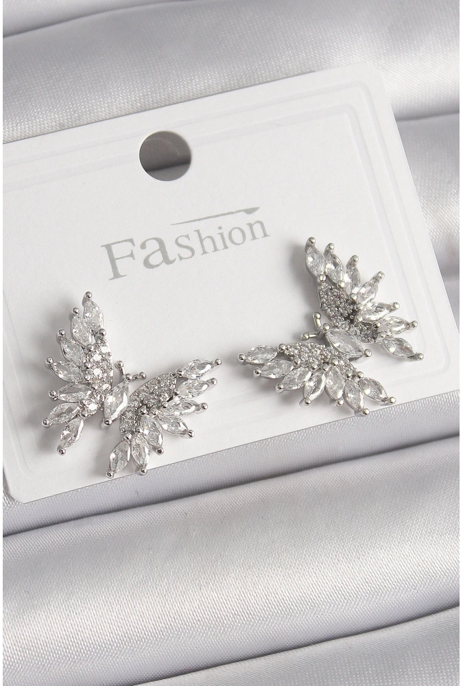 Shoecide Pirinç Gümüş Renk Zirkon Taşlı Kelebek Model Kadın Küpe