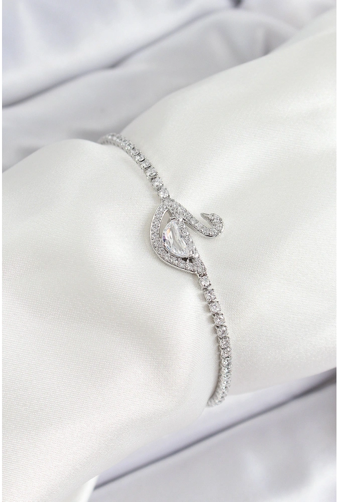 Shoecide Pirinç Gümüş Renk Zirkon Taşlı Kuğu Model Kadın Bileklik