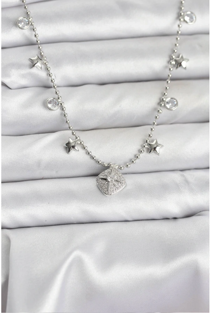 Shoecide Pirinç Gümüş Renk Zirkon Taşlı Kutup Yıldızı Model Kadın Kolye