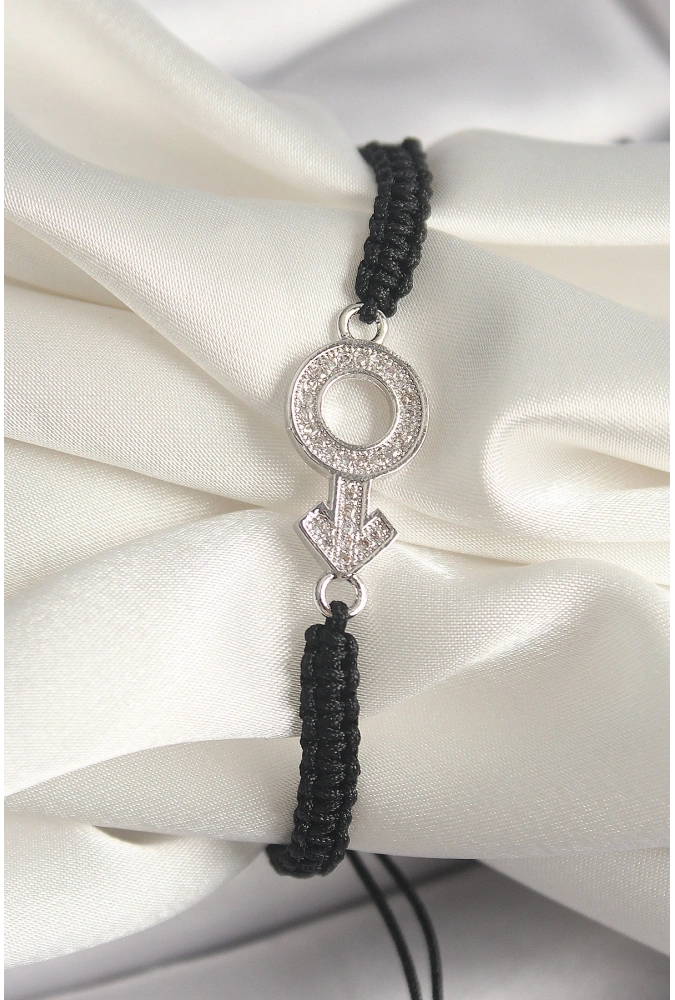 Shoecide Pirinç Gümüş Renk Zirkon Taşlı Mars Figür Asansörlü Makrome Model Kadın Bileklik