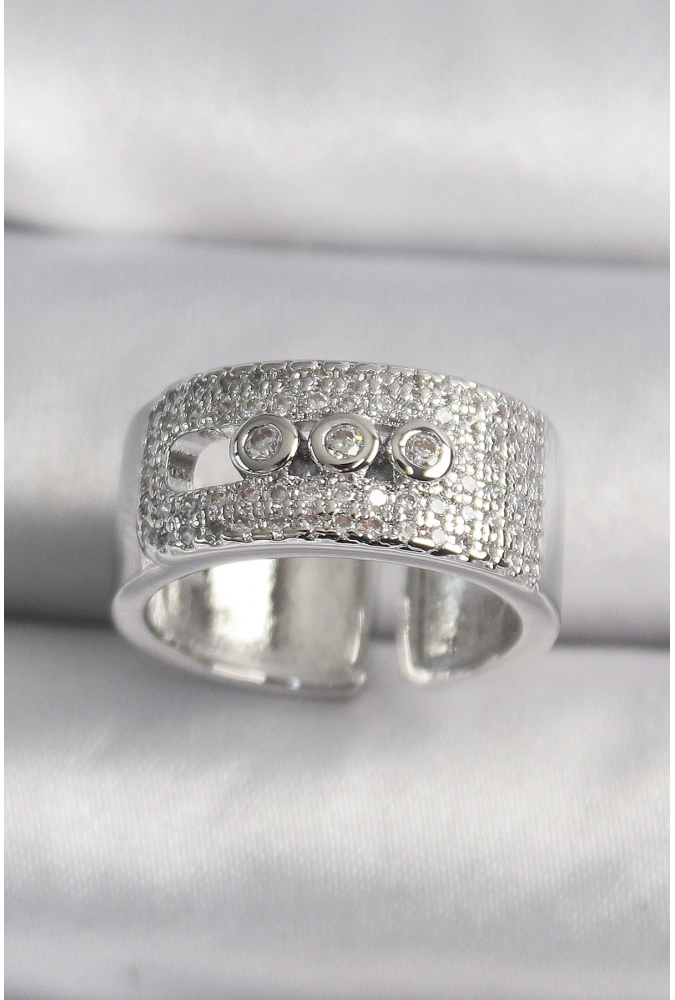 Shoecide Pirinç Gümüş Renk Zirkon Taşlı Messika Model Kadın Yüzük