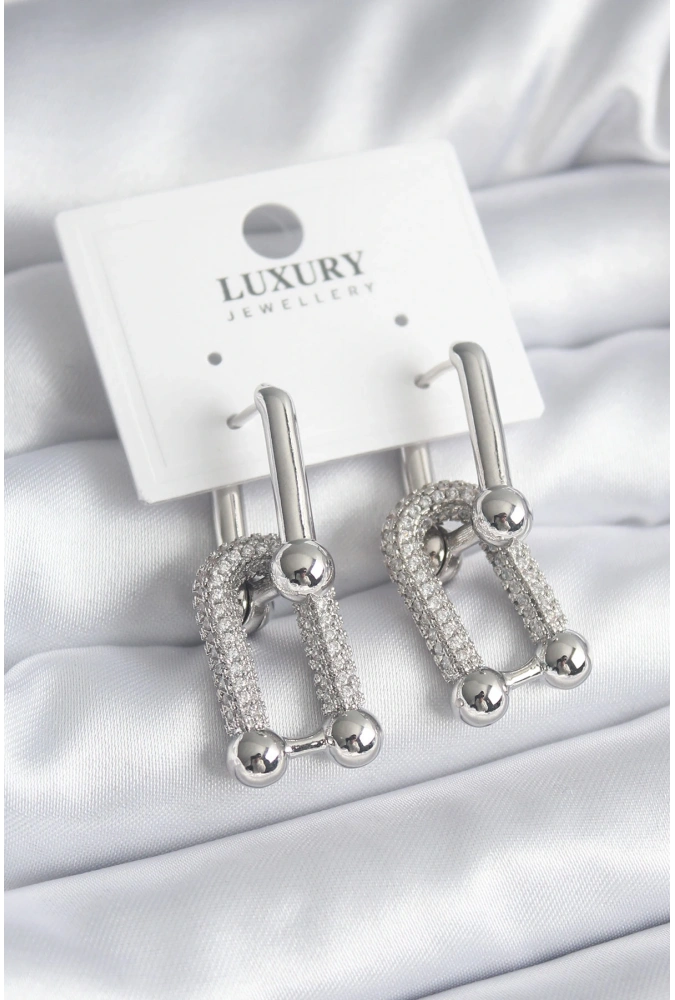 Shoecide Pirinç Gümüş Renk Zirkon Taşlı Model Vıp Seri Kadın Küpe