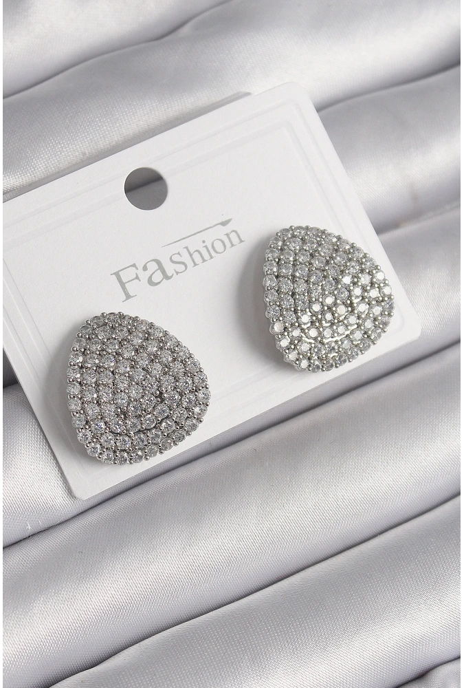 Shoecide Pirinç Gümüş Renk Zirkon Taşlı Plaka Model Kadın Küpe