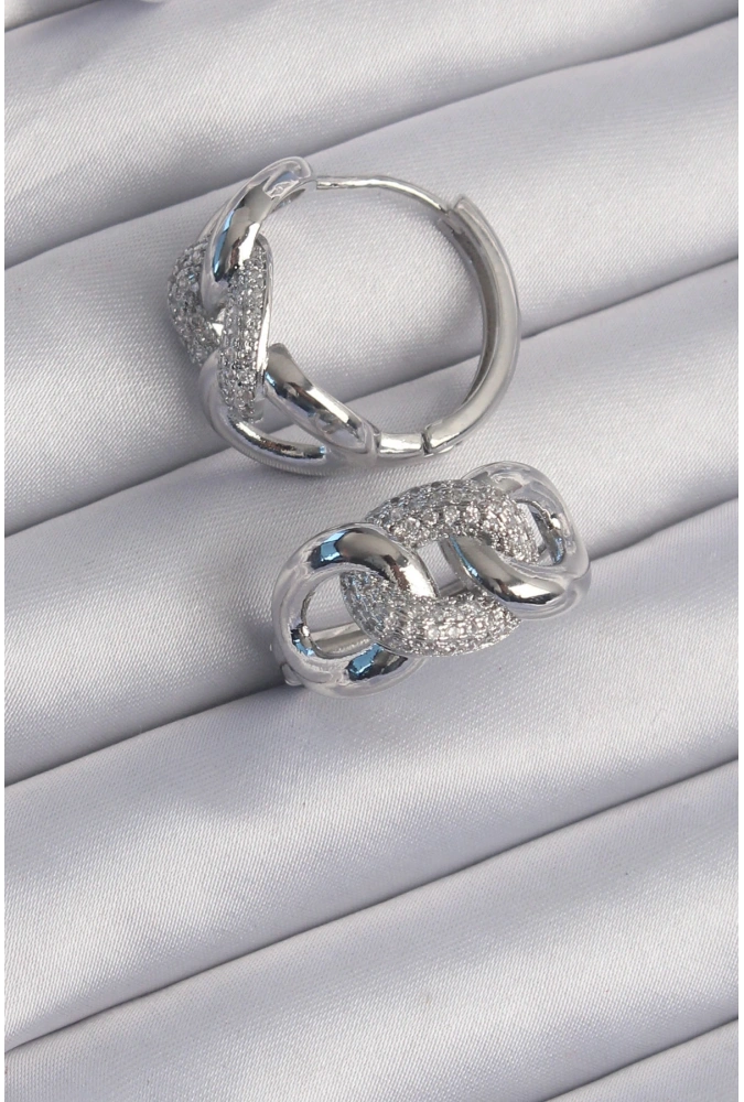 Shoecide Pirinç Gümüş Renk Zirkon Taşlı Samanyolu Küpe