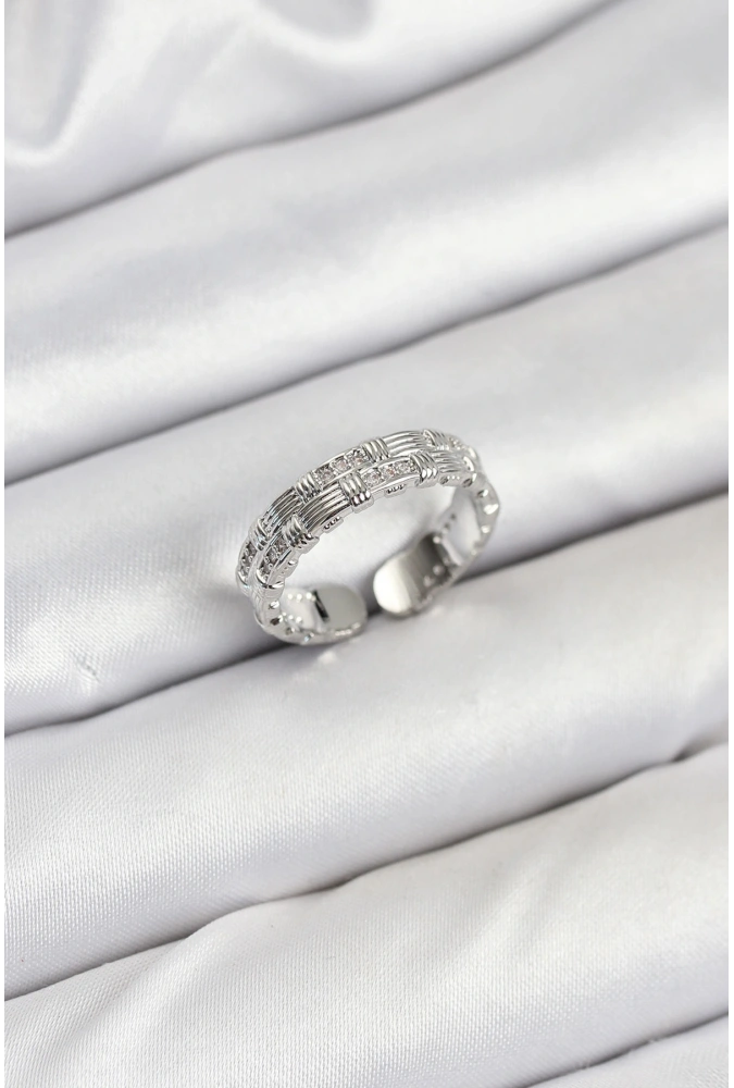 Shoecide Pirinç Gümüş Renk Zirkon Taşlı Sırım Kadın Yüzük