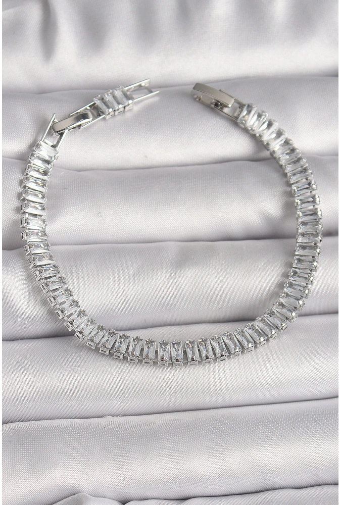 Shoecide Pirinç Gümüş Renk Zirkon Taşlı Su Yolu Model Kadın Bileklik