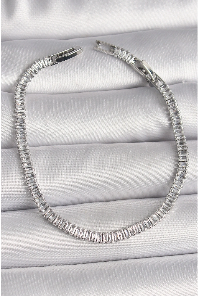 Shoecide Pirinç Gümüş Renk Zirkon Taşlı Su Yolu Model Kadın Bileklik