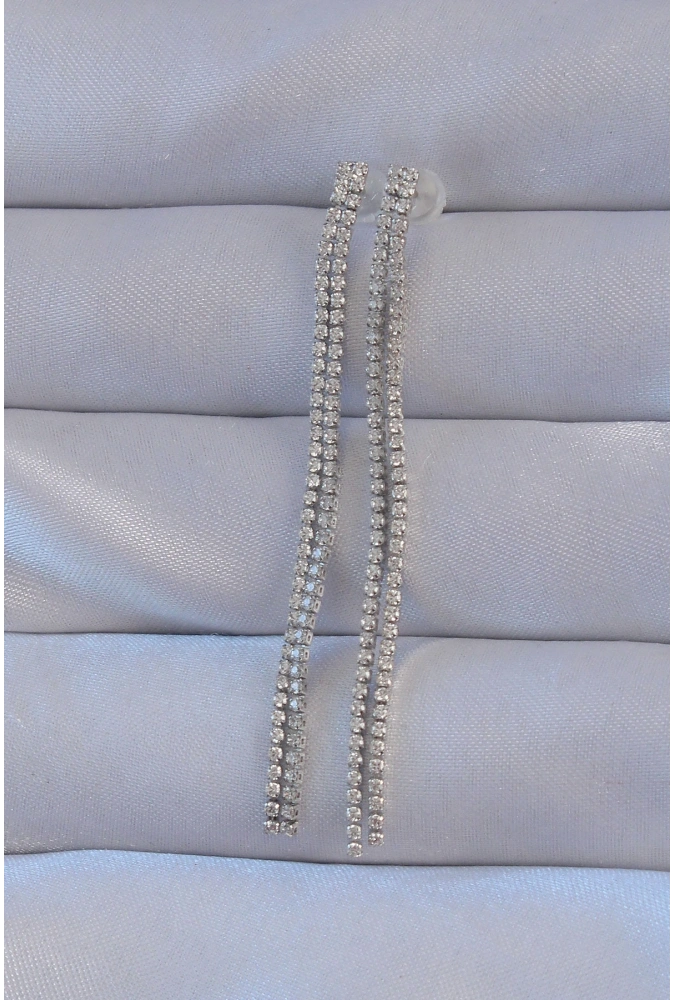 Shoecide Pirinç Gümüş Renk Zirkon Taşlı Su Yolu Model Küpe