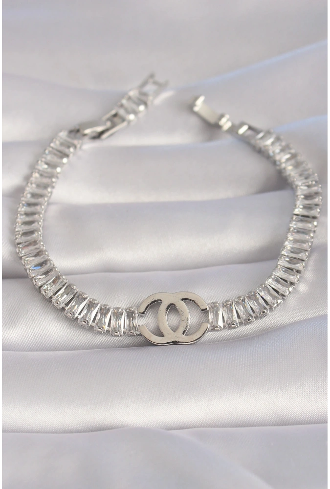 Shoecide Pirinç Gümüş Renk Zirkon Taşlı Su Yolu Model Vıp Seri Kadın Bileklik