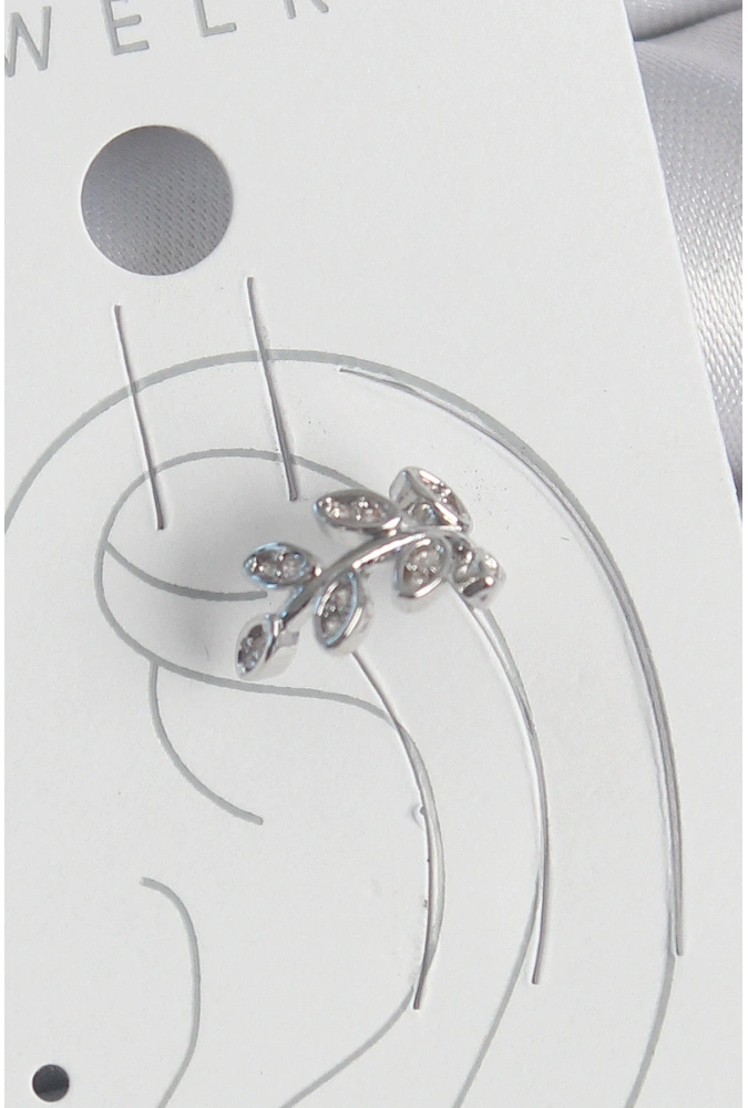 Shoecide Pirinç Gümüş Renk Zirkon Taşlı Yaprak Model Kıkırdak Kadın Küpe