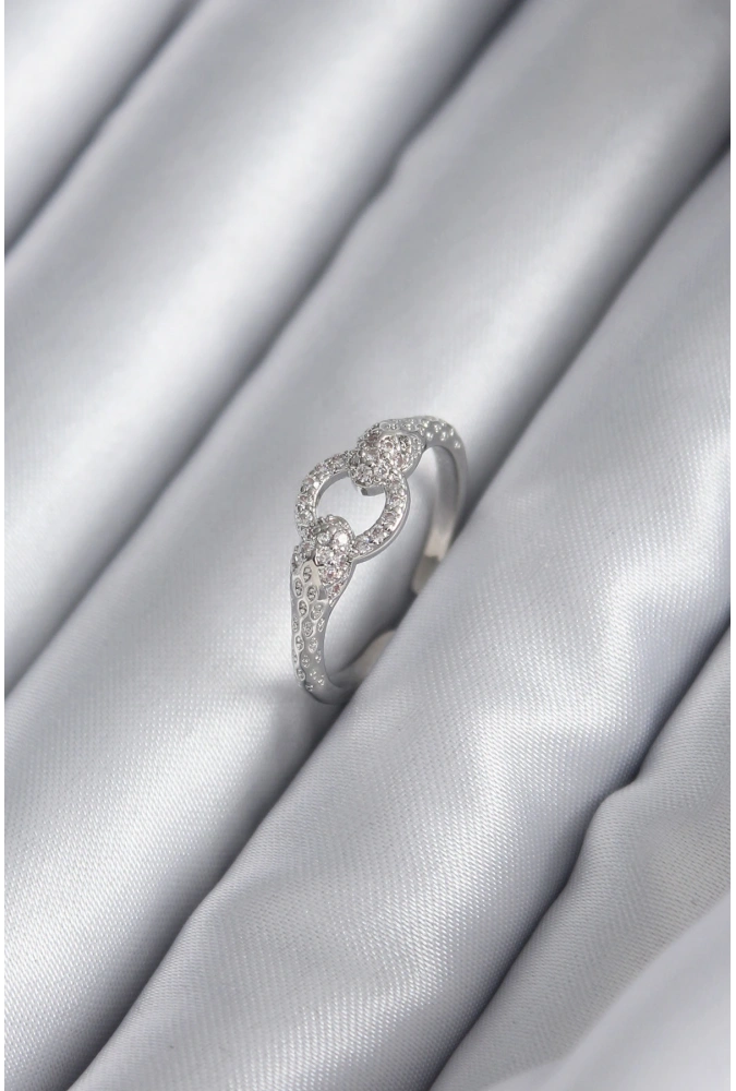 Shoecide Pirinç Gümüş Renk Zirkon Taşlı Yılan Model Kadın Yüzük