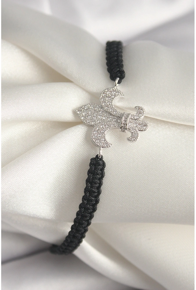 Shoecide Pirinç Gümüş Renk Zirkon Taşlı Zambak Figür Asanrsörlü Makrome Model Kadın Bileklik