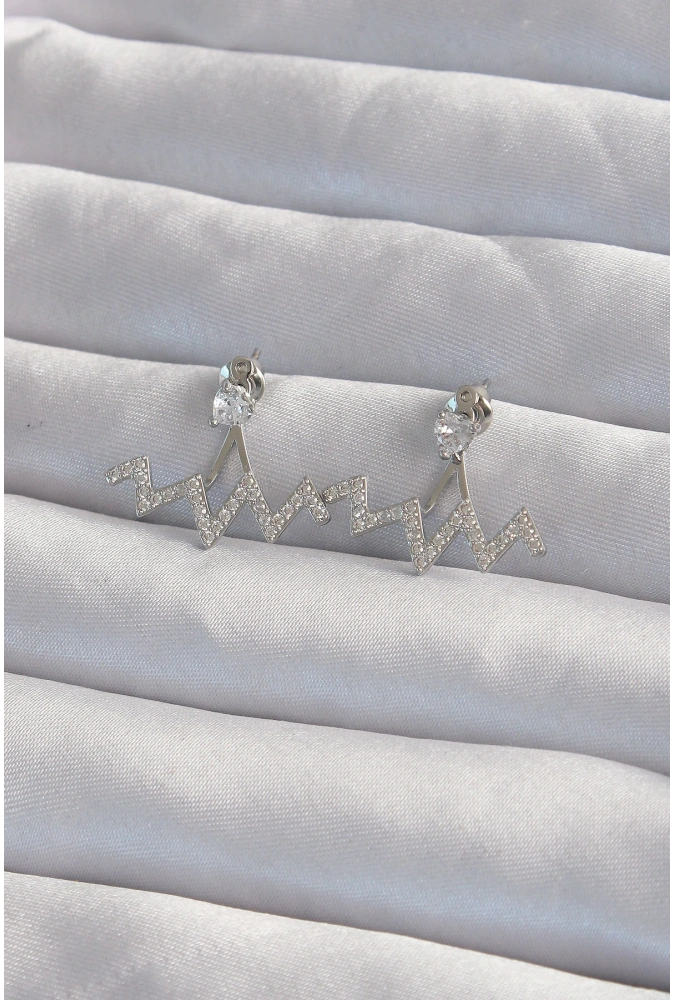 Shoecide Pirinç Gümüş Renk Zirkon Taşlı Zikzak Küpe