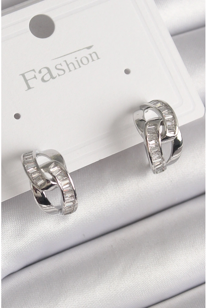 Shoecide Pirinç Gümüş Renk Zirkon Taşlı Zincir Model Kadın Küpe