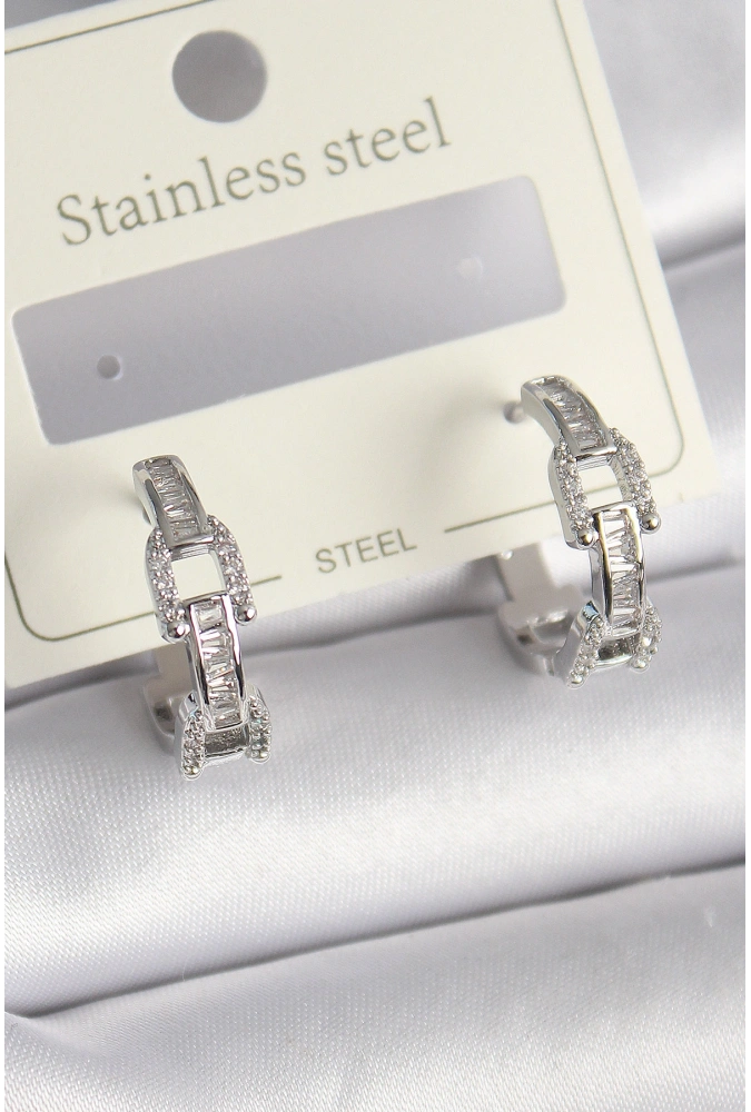 Shoecide Pirinç Gümüş Renk Zirkon Taşlı Zincir Model Kadın Küpe