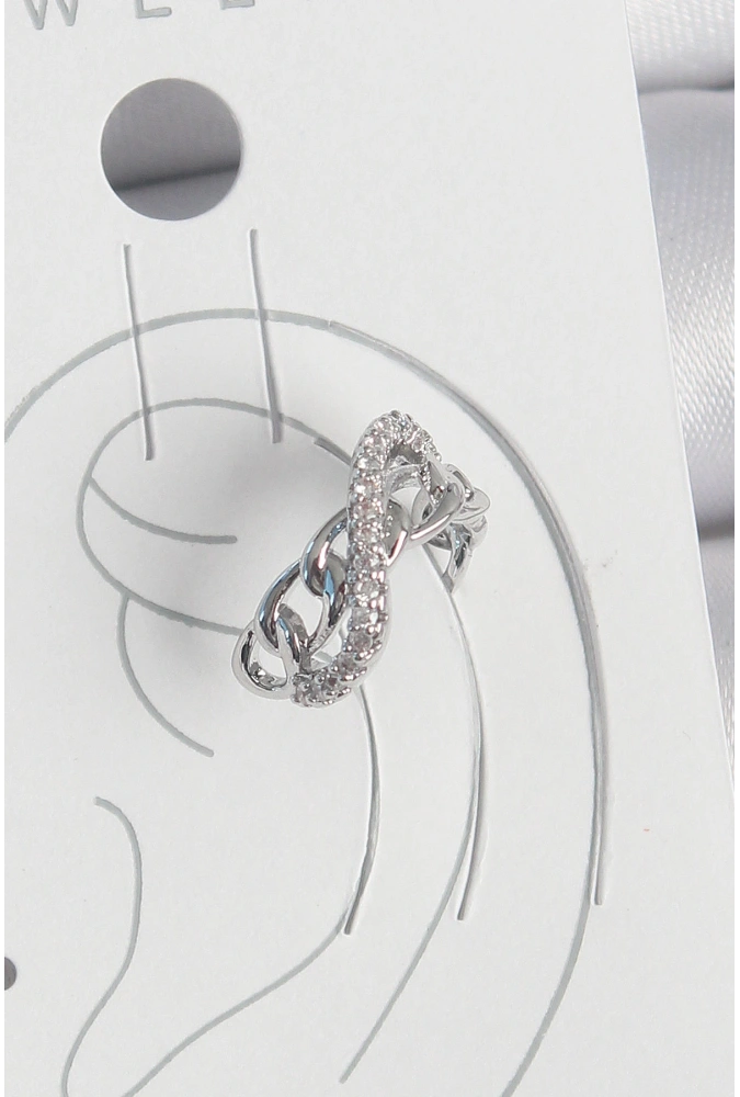 Shoecide Pirinç Gümüş Renk Zirkon Taşlı Zincir Sonsuzluk Model Kadın Kıkırdak Küpe