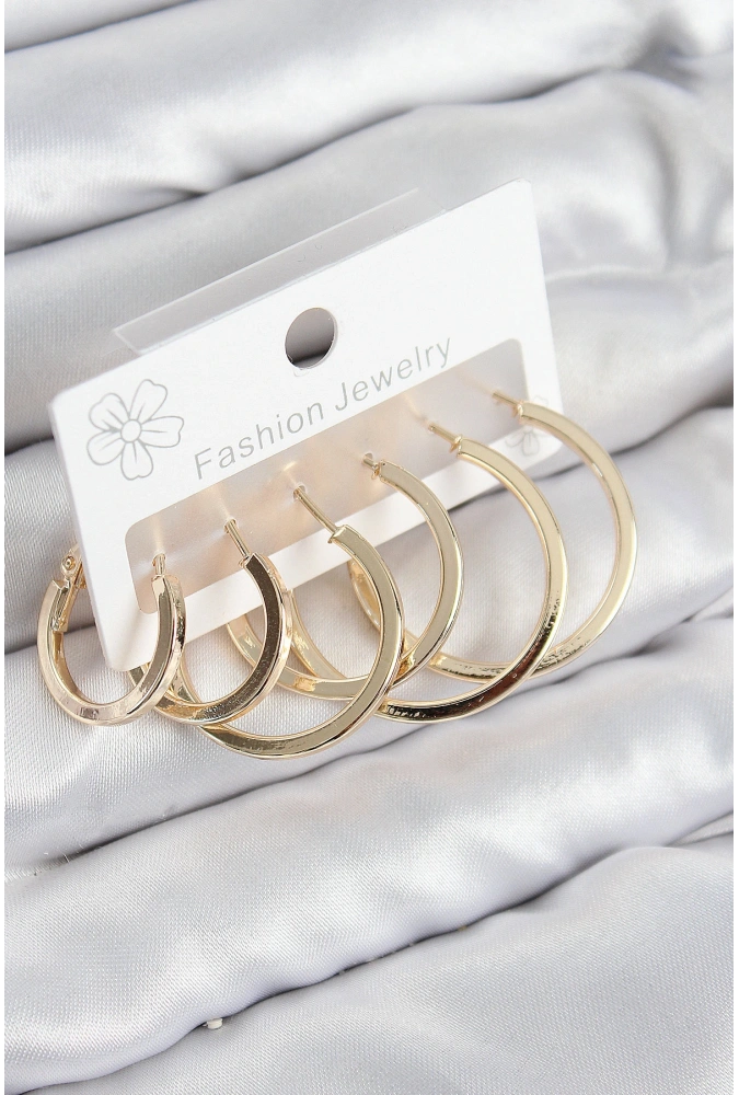 Shoecide Pirinç Halka Model Gold Renk Kadın Set Küpe