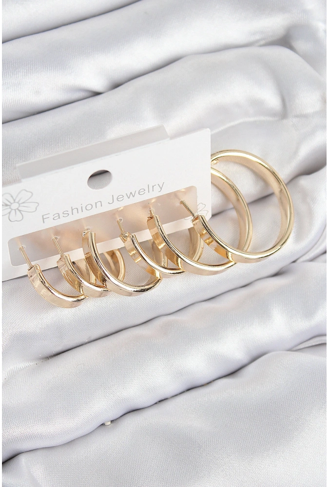 Shoecide Pirinç Halka Model Gold Renk Kadın Set Küpe