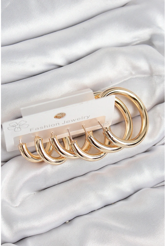 Shoecide Pirinç Halka Model Gold Renk Kadın Set Küpe