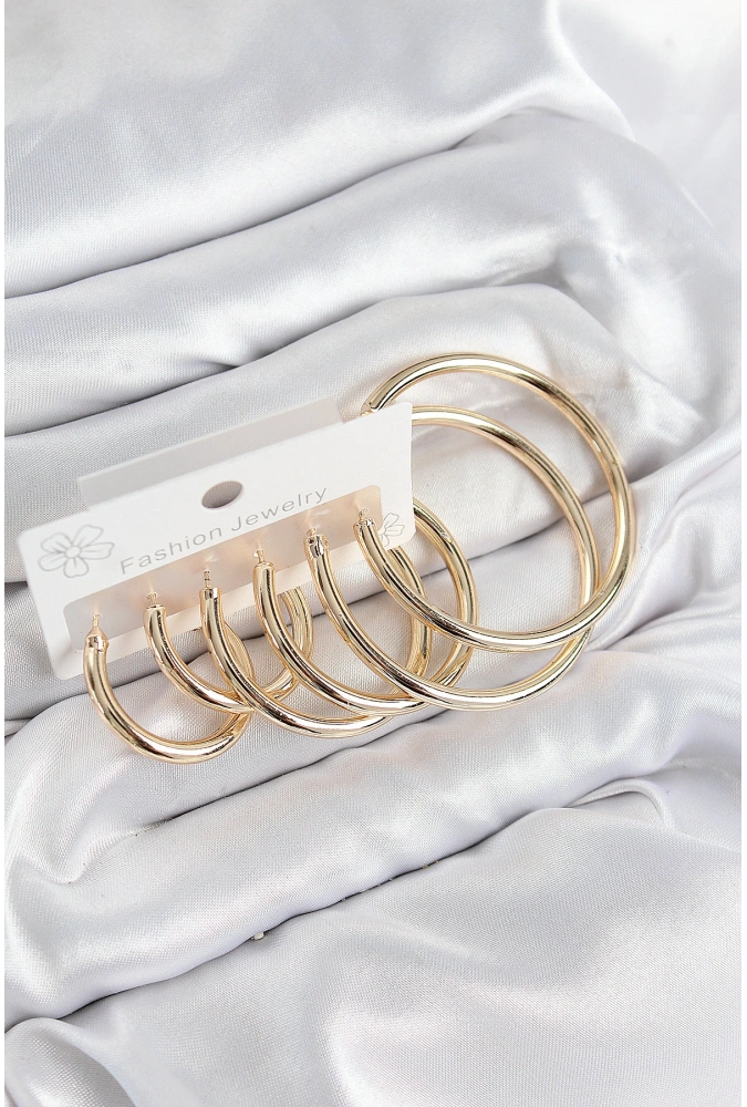 Shoecide Pirinç Halka Model Gold Renk Kadın Set Küpe