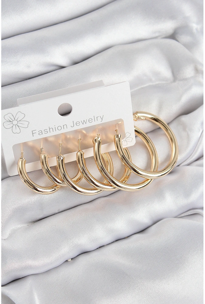 Shoecide Pirinç Halka Model Gold Renk Kadın Set Küpe