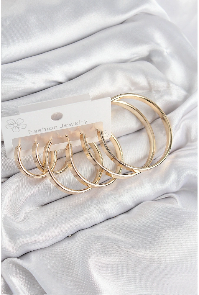 Shoecide Pirinç Halka Model Gold Renk Kadın Set Küpe
