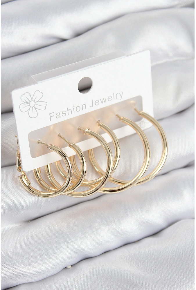 Shoecide Pirinç Halka Model Gold Renk Kadın Set Küpe