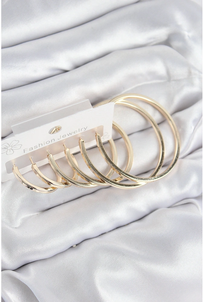 Shoecide Pirinç Halka Model Gold Renk Kadın Set Küpe