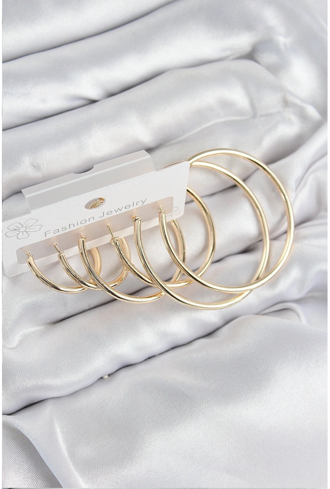 Shoecide Pirinç Halka Model Gold Renk Kadın Set Küpe