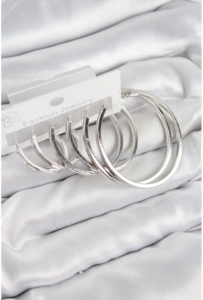 Shoecide Pirinç Halka Model Gümüş Renk Kadın Set Küpe