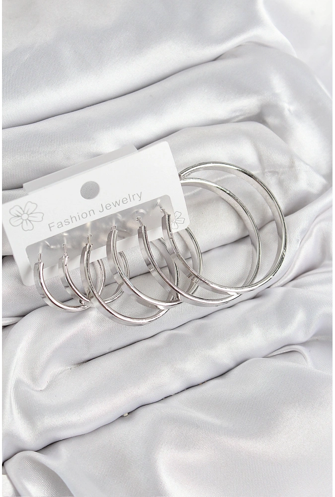 Shoecide Pirinç Halka Model Gümüş Renk Kadın Set Küpe